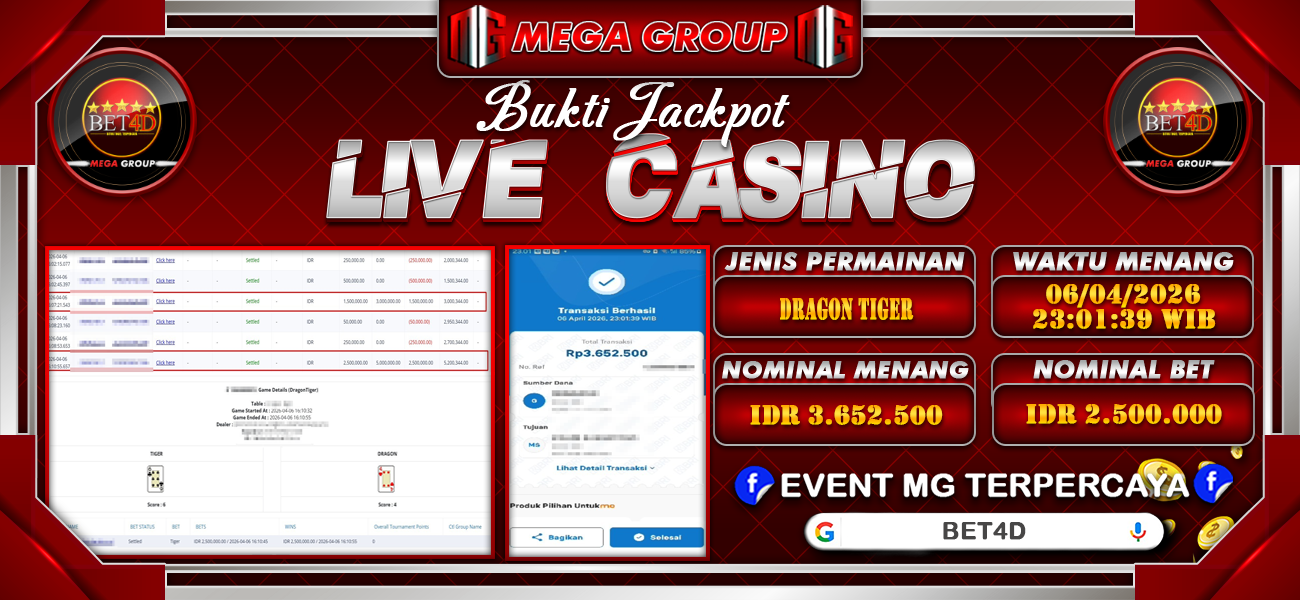 Bukti JP situs Bet4D hari Senin, 06 April 2026