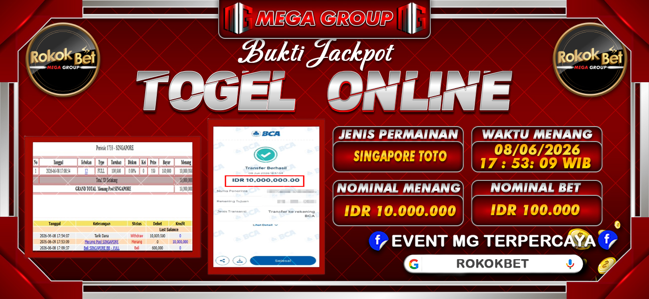 Bukti JP situs Rokokbet hari Selasa, 09 Juni 2026