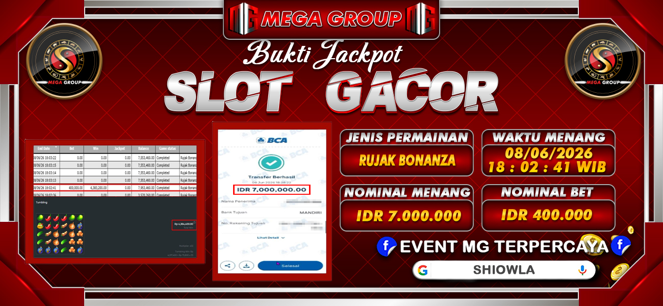 Bukti JP situs Shiowla hari Senin, 08 Juni 2026