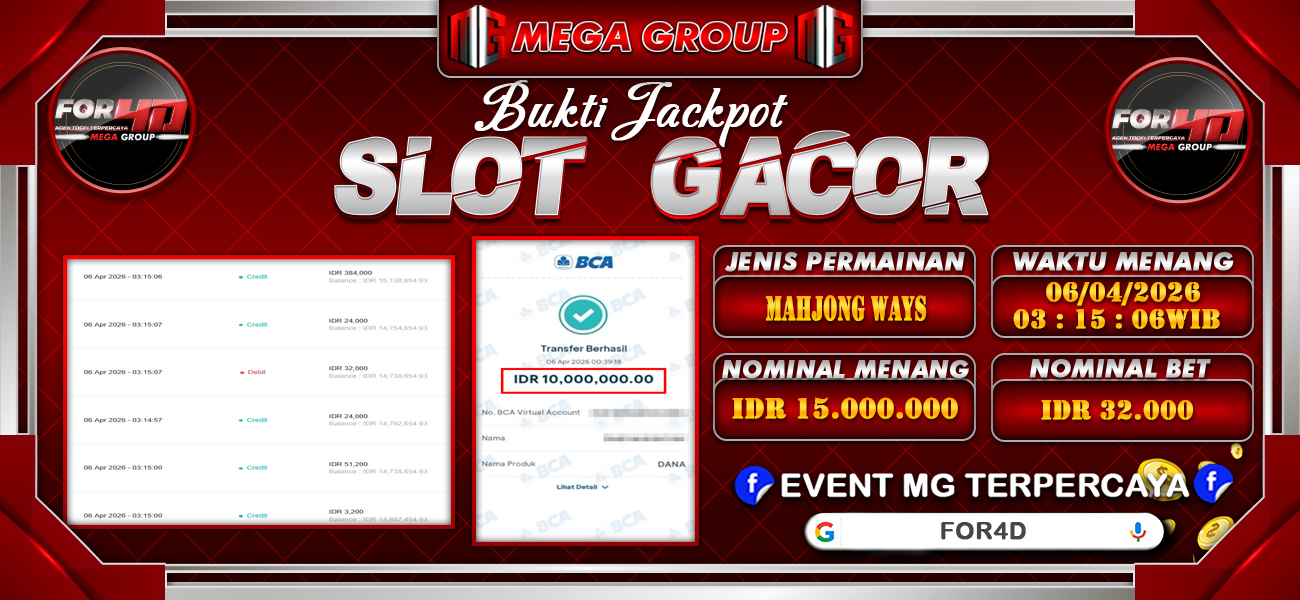 Bukti JP situs For4D hari Senin, 06 April 2026